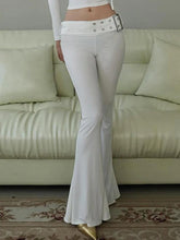 Solid Buckle Detail Flare Leg Pants